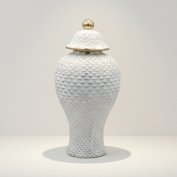 White Textured Ceramic Ginger Jar - Large