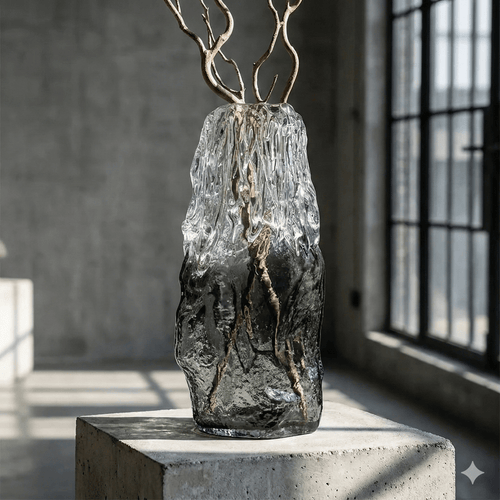 Textured Glacial Art Glass Vase Grey