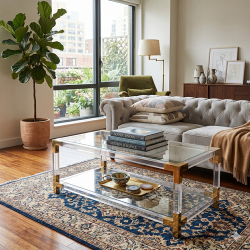 Minimalist Clear Acrylic Coffee Table - Gold