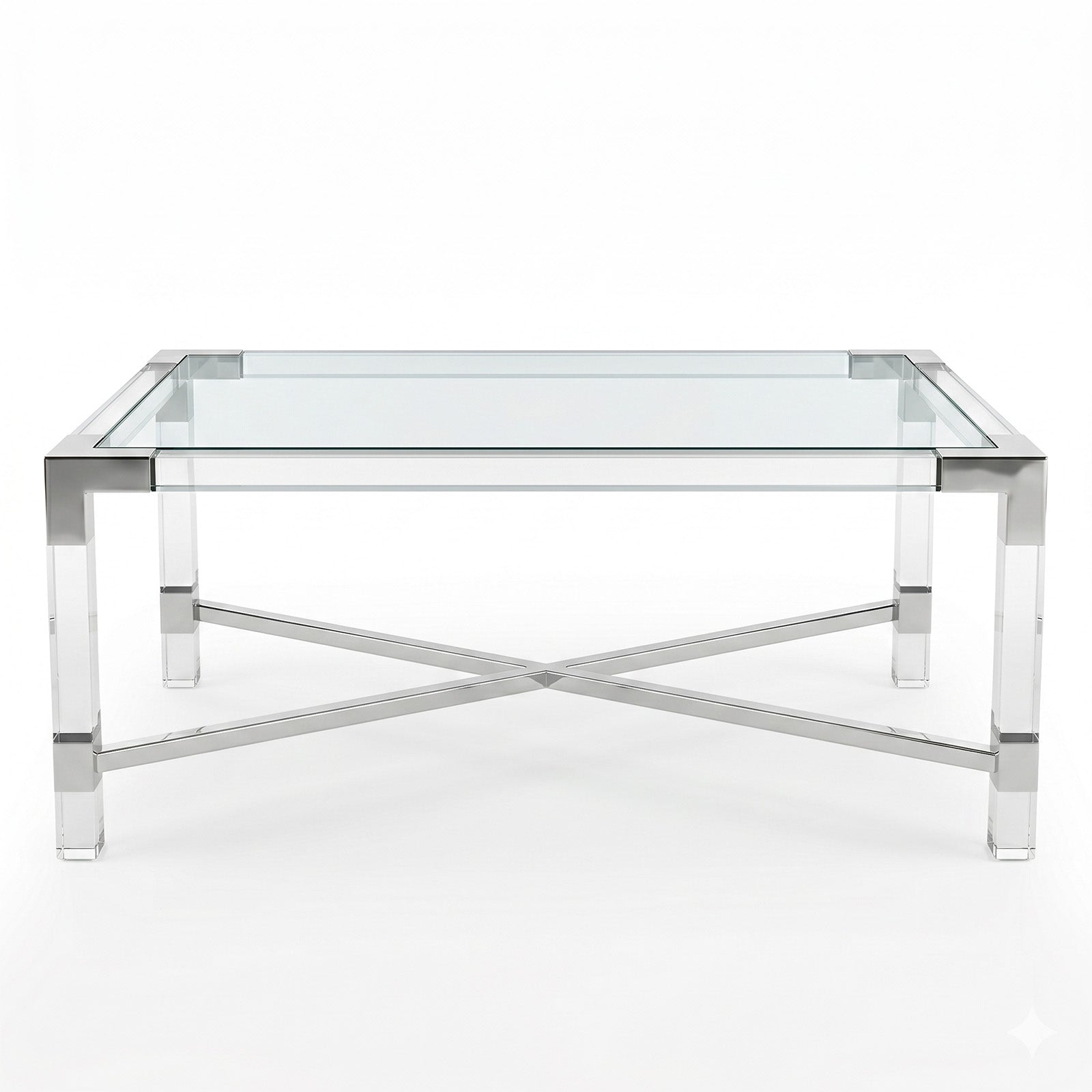 Minimalist Clear Acrylic Coffee Table - Chrome