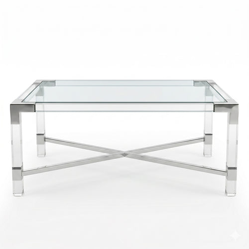 Minimalist Clear Acrylic Coffee Table - Chrome