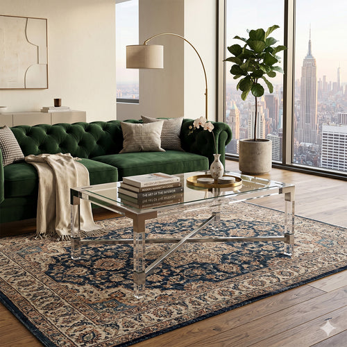 Minimalist Clear Acrylic Coffee Table - Chrome