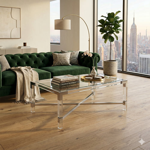 Minimalist Clear Acrylic Coffee Table - Chrome