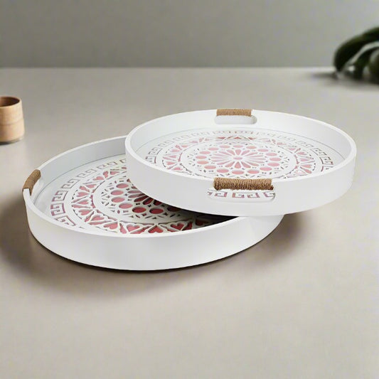 Round Blush Serving Tray Wooden Craft 40 cm 