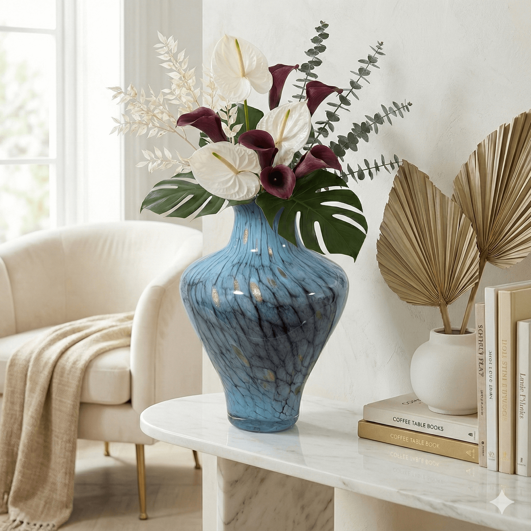 Modern Blue Glaze Glass Vase - 37cm