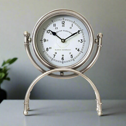 Round Rustic Silver Decorative Table Clock 