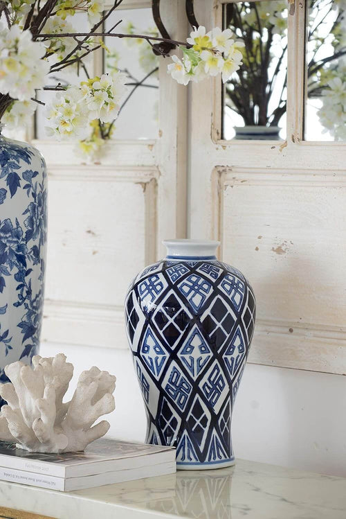 Valora Navy Blue Geometric Ceramic Vase