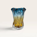 Azure Blue and Amber Fluid Art Glass Vase