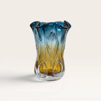 Azure Blue and Amber Fluid Art Glass Vase