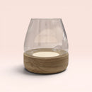 Clear Glass Bowl Vase with Wooden Base