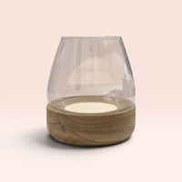 Clear Glass Bowl Vase with Wooden Base