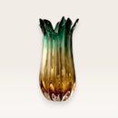 Emerald Green and Amber Ribbed Glass Vase