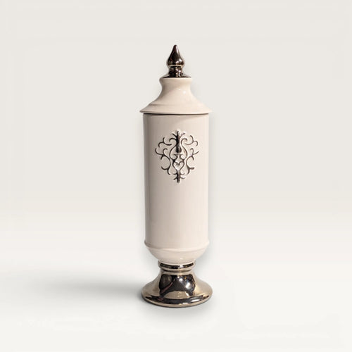 White and Silver Baroque Ceramic Temple Jar