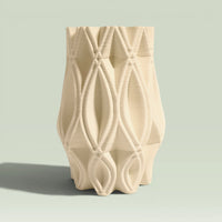 Off White Textured Geometric Ceramic Vase - 33cm