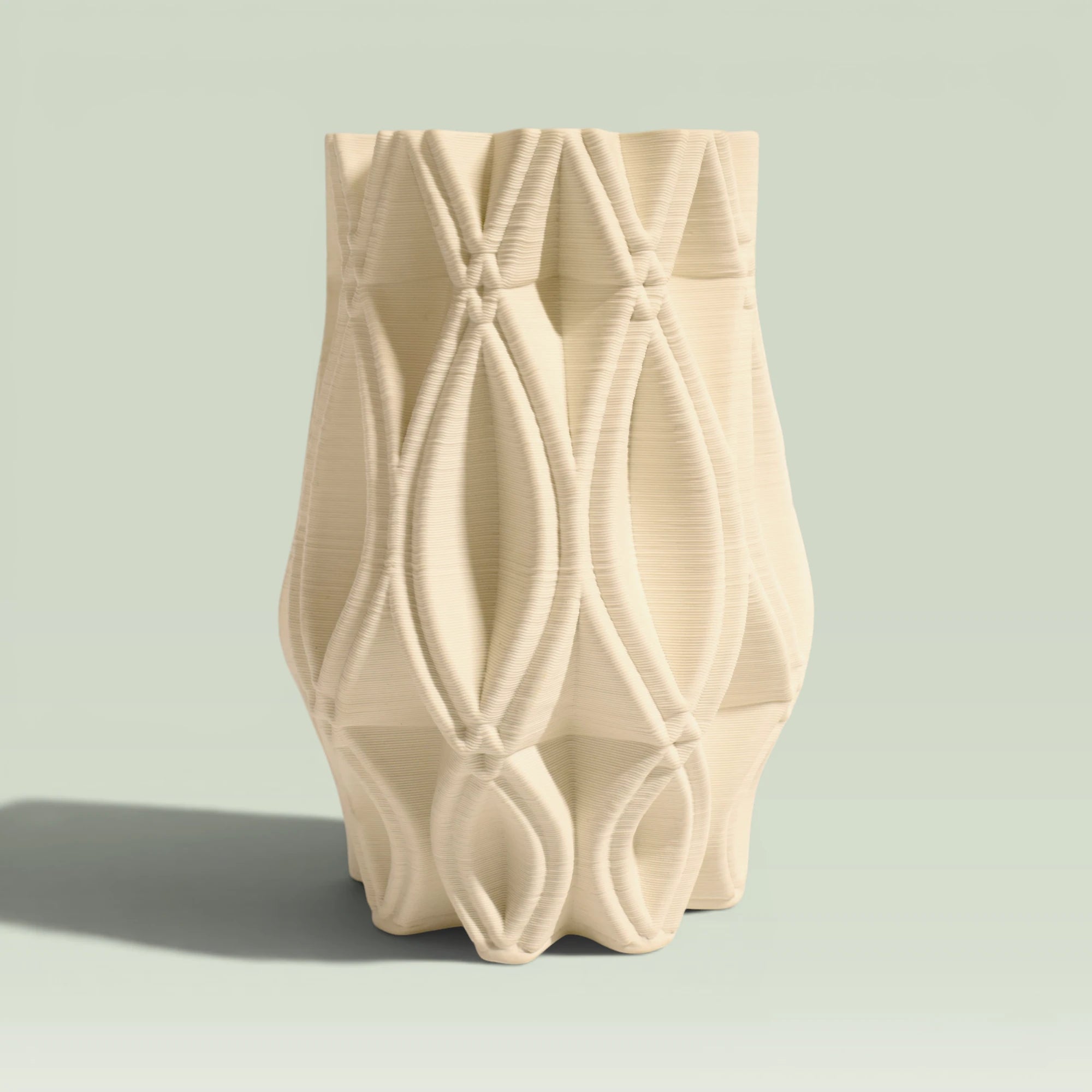 Off White Textured Geometric Ceramic Vase - 33cm
