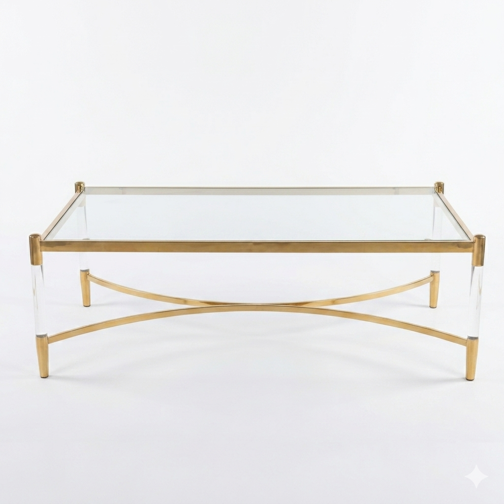 Glass Top Acrylic Coffee Table - Gold 140cm