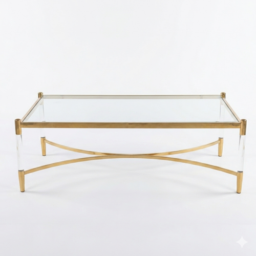 Glass Top Acrylic Coffee Table - Gold 140cm