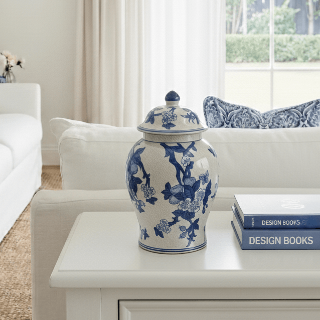 Blue and White Blossom Ceramic Ginger Jar