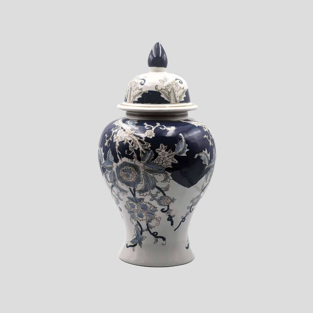 Vintage Blue White Porcelain Ginger Jar