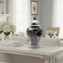 Navy Blue and White Porcelain Ginger Jar - 39cm - Floral