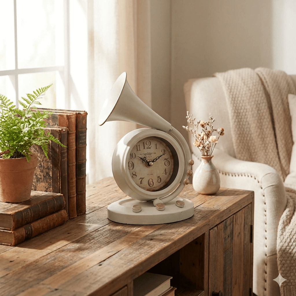 Vintage Cream Trumpet Table Clock - 24cm