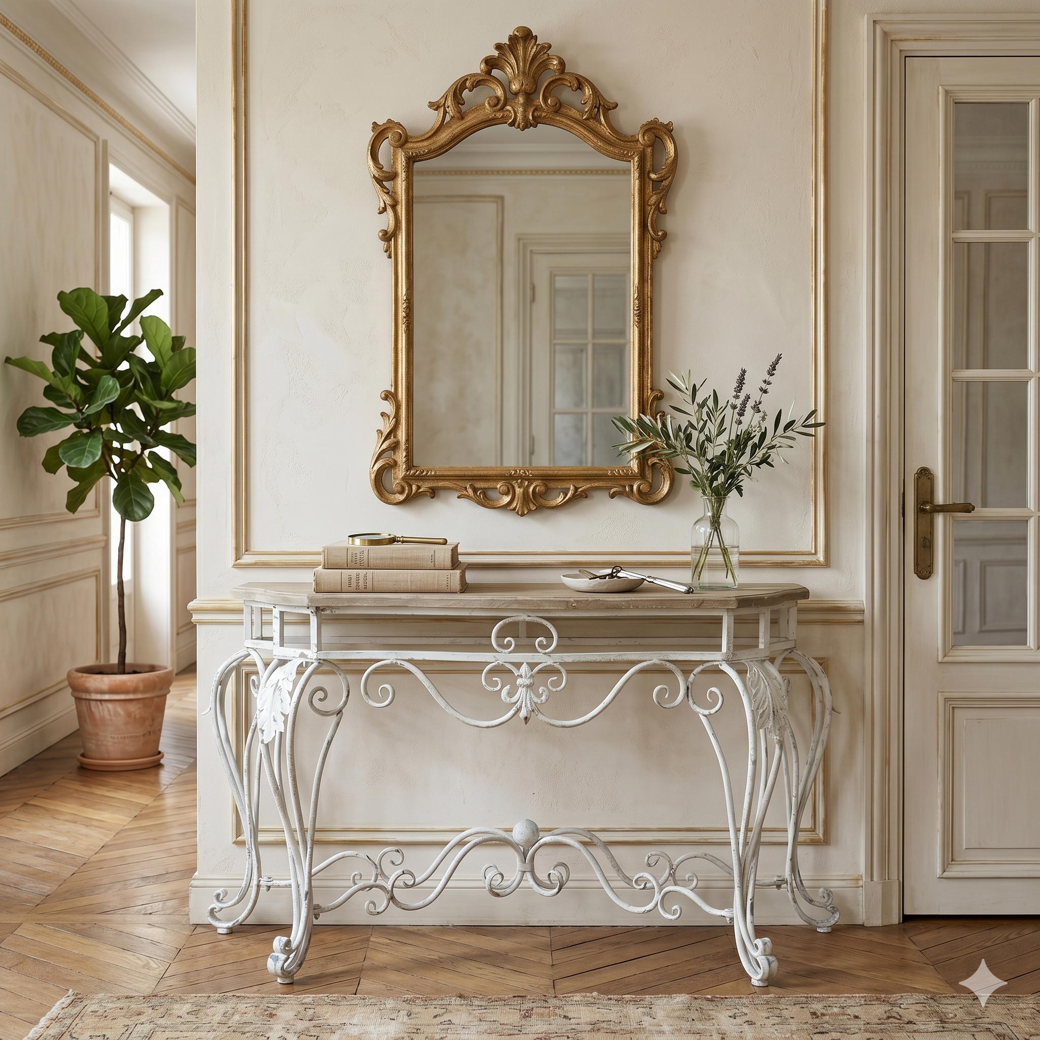 Vintage Wrought Iron Console Table - 138cm
