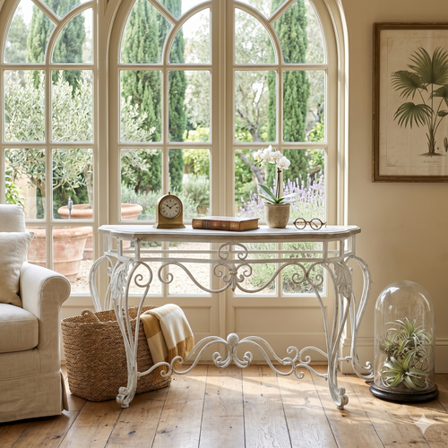 Vintage Wrought Iron Console Table - 138cm