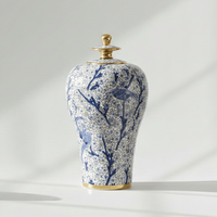 Blue and White Bird Ceramic Temple Jar