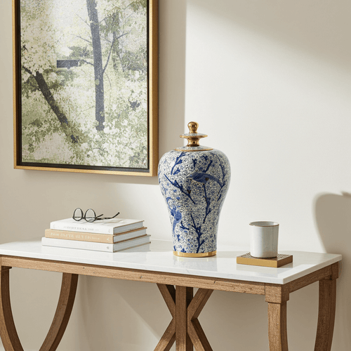 Vintage Hand-Painted Blue Bird Ginger Jar