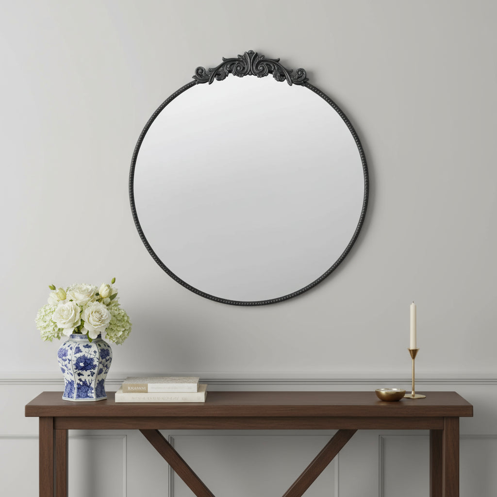 Vintage Round Black Wall Mirror 60cm