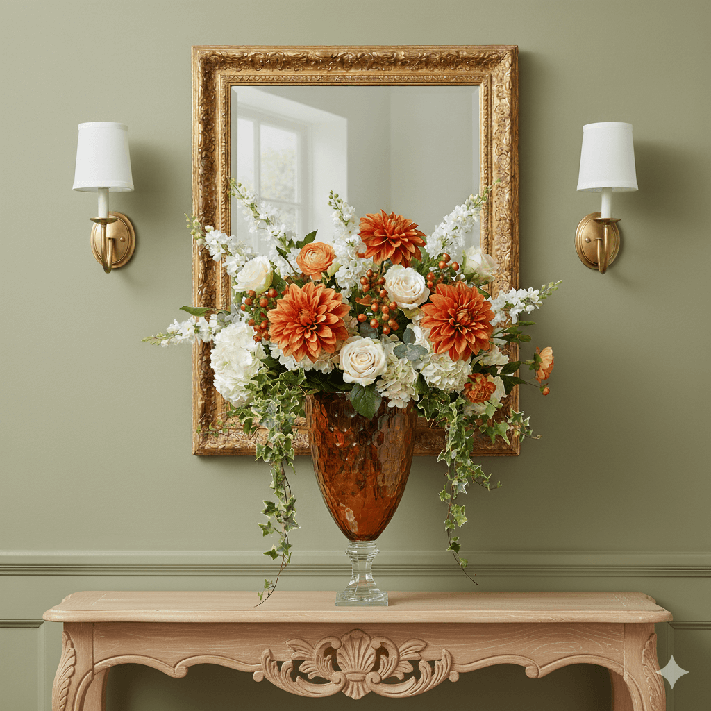 Vintage Style Amber Cut Glass Urn Vase