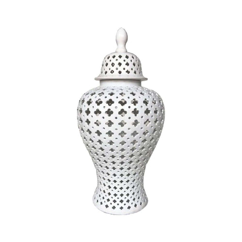White Hamptons Lace Ceramic Temple Jar