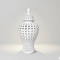 Pristine White Pierced Ceramic Temple Jar