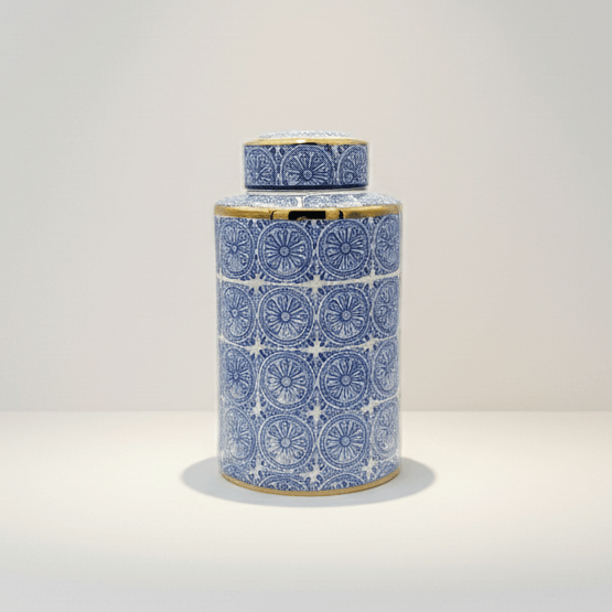 Blue Mosaic Geometric Ceramic Ginger Jar