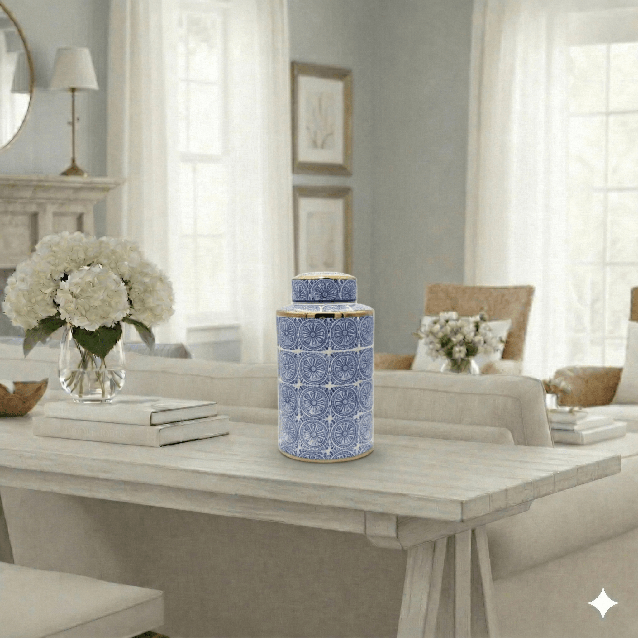 Blue Mosaic Geometric Ceramic Ginger Jar