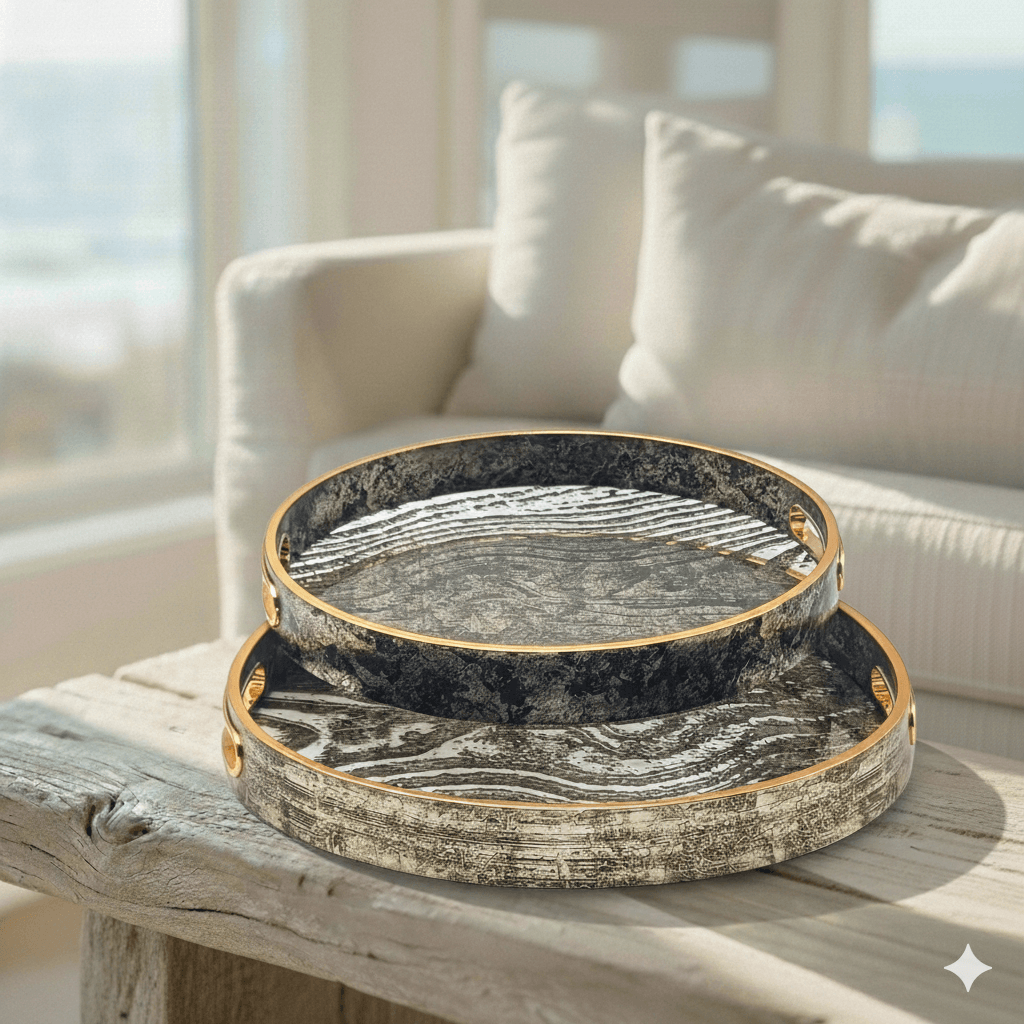 Zebra Print Round Glass Serving Tray Set