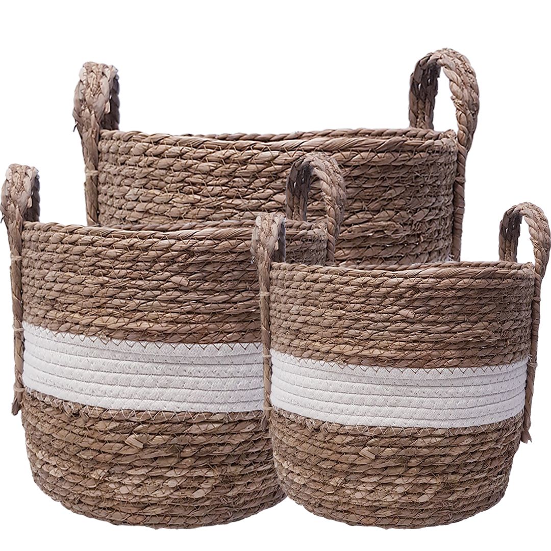 Andrew Striped Storage Hamper - White/Natural - Luxury Co