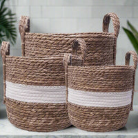 Andrew Striped Storage Hamper - White/Natural - Luxury Co