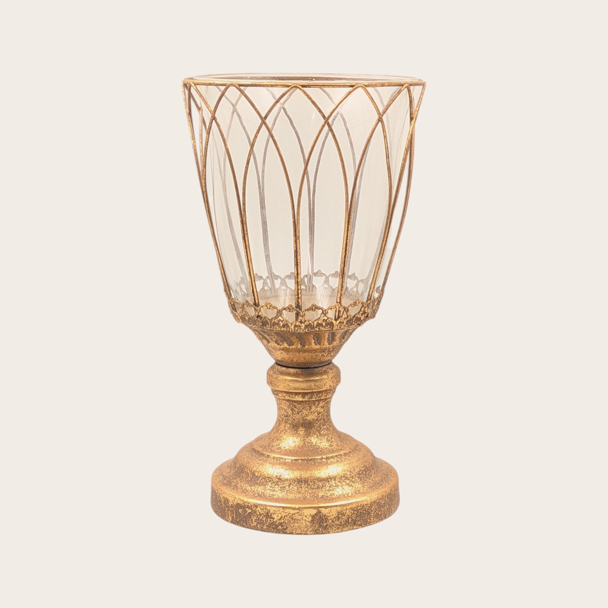 Rustic Gold Wire Hurricane Candle Holder - 31cm