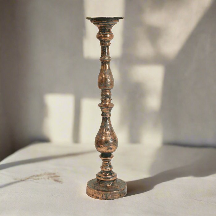 Antique Candle Holder Aged Pillar Rustic Gold-54cm