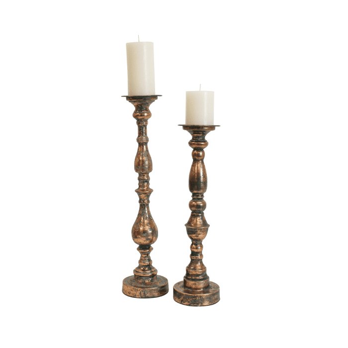 Antique Candle Holder Aged Pillar Rustic Gold - 54cm - Luxury Co