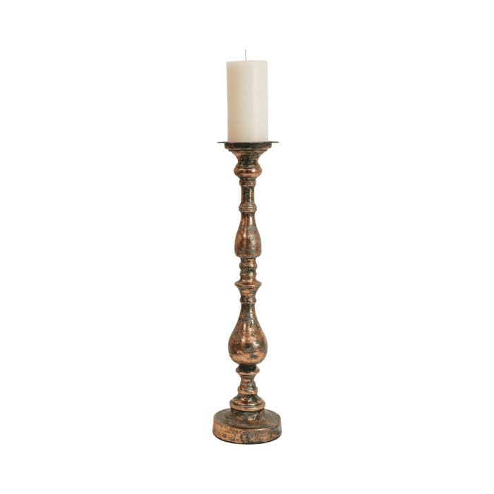 Antique Candle Holder Aged Pillar Rustic Gold - 54cm - Luxury Co