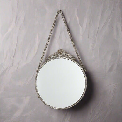 Antique Rustic Gold Round Hanging Mirror 40cmH - Luxury Co