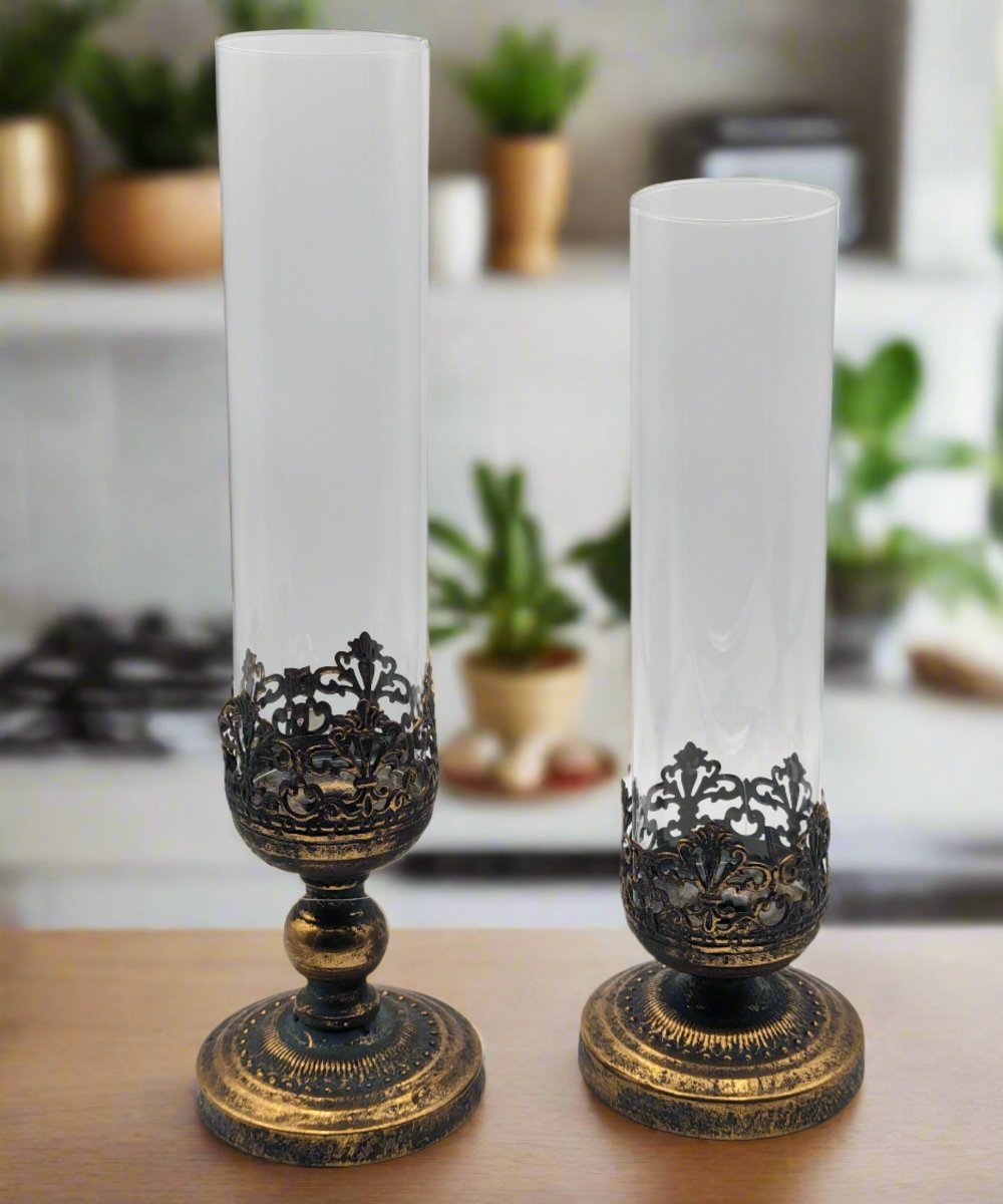 Arabesque Aged Rustic Gold Candle Holder Set - Luxury Co