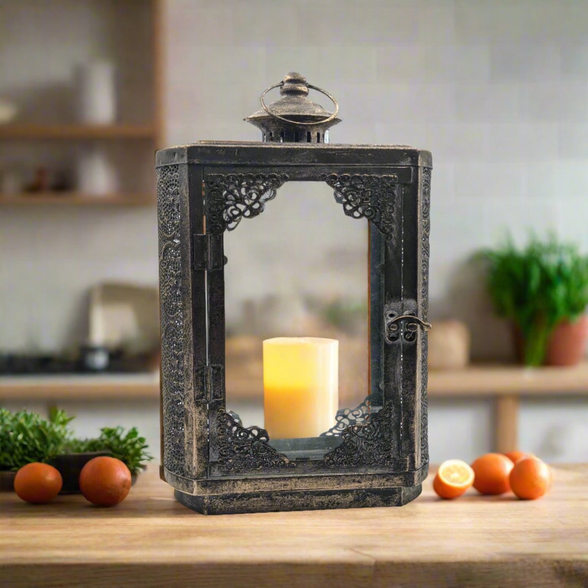 Arabesque Lantern Aged Rustic Gold Candle Holder - Luxury Co