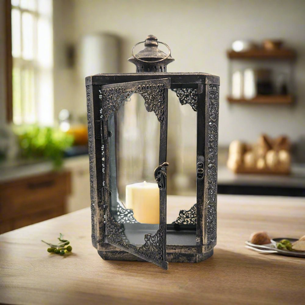 Arabesque Lantern Aged Rustic Gold Candle Holder - Luxury Co