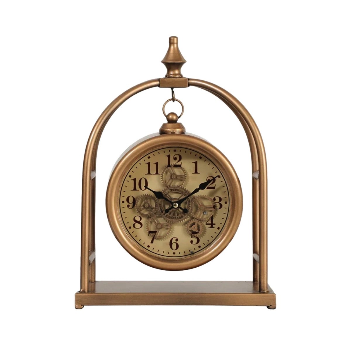 Basil Bedside Table Exposed Gear Movement Clock Gold