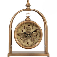 Basil Bedside Table Exposed Gear Movement Clock Gold - Luxury Co