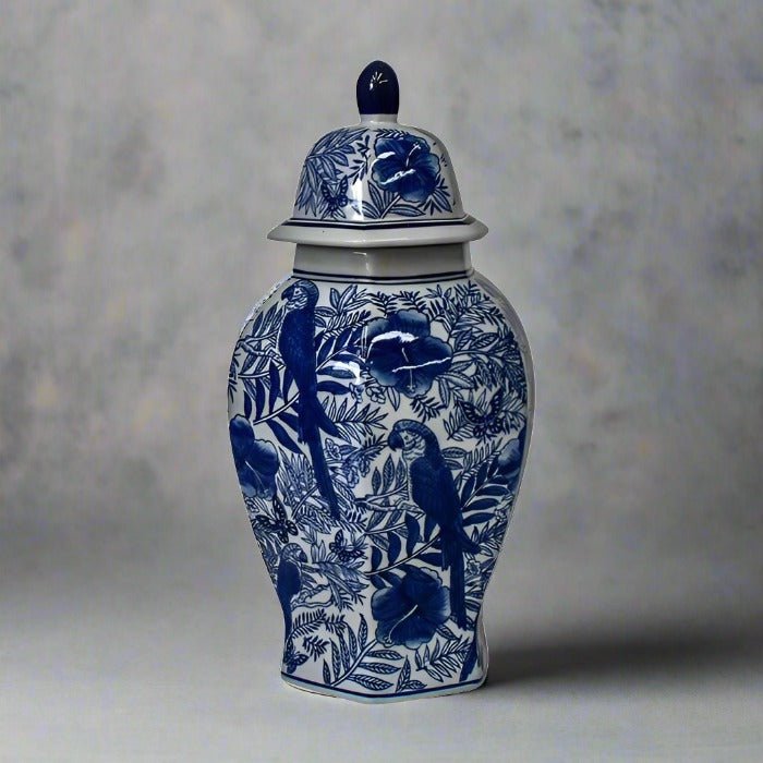 Bird Pomegranate Ginger Jar Blue/White - 50cm - Luxury Co