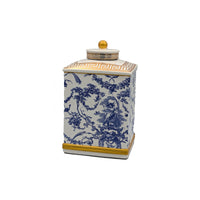 Blue and White Ceramic Jar with Gold AccentsLuxury Co